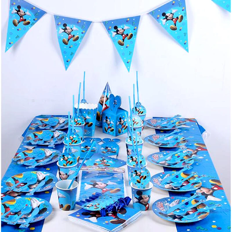 106pcs Mickey Mouse Disposable Tableware Set Kids Favor Happy Birthday Baby Shower Party Decorative Banner Cups Plates Supplies