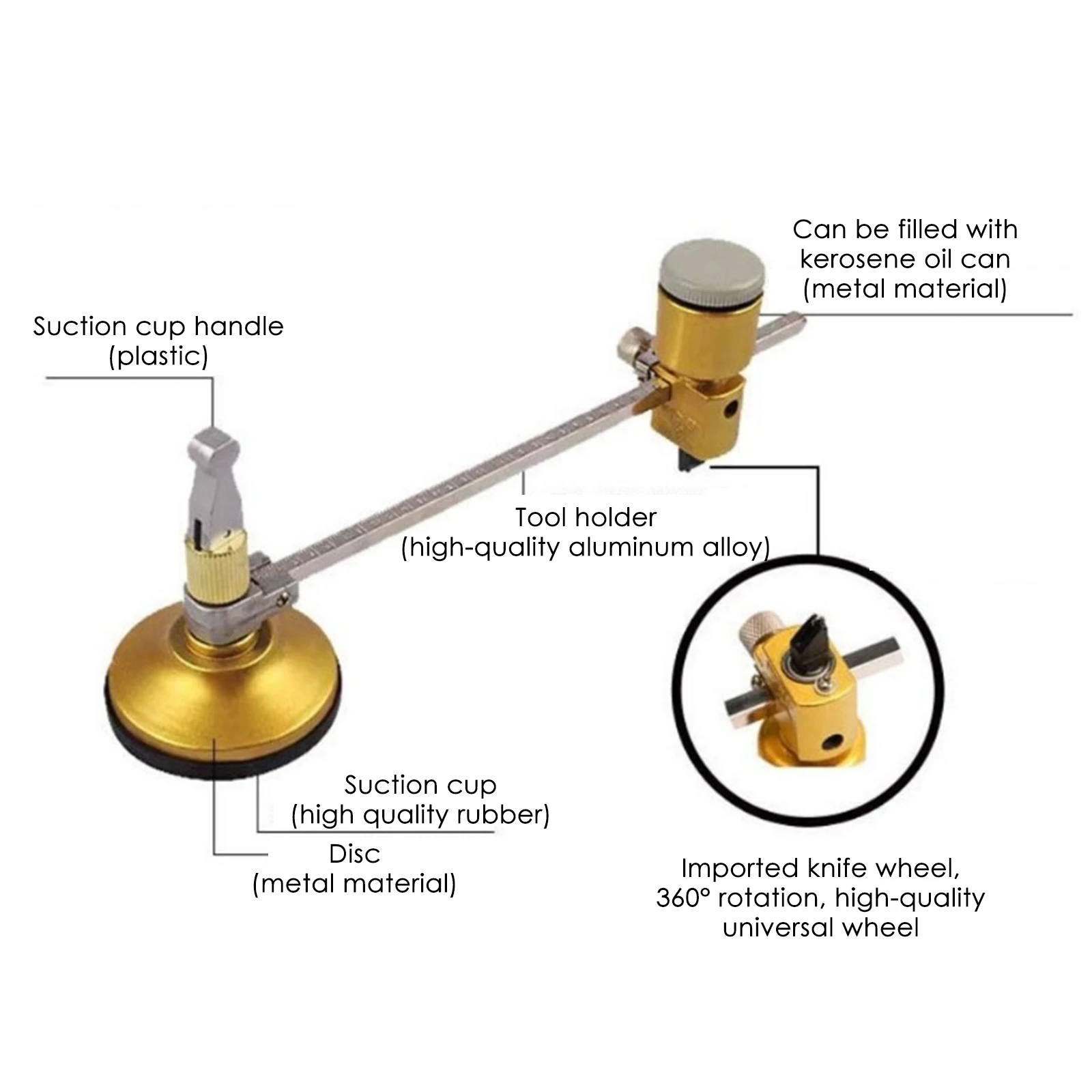 400/800 mm Professional Glass Cutter Circle Diameter Compasses Circular Cutting with Suction Cup Glass Bottle Cutter Cutting Too