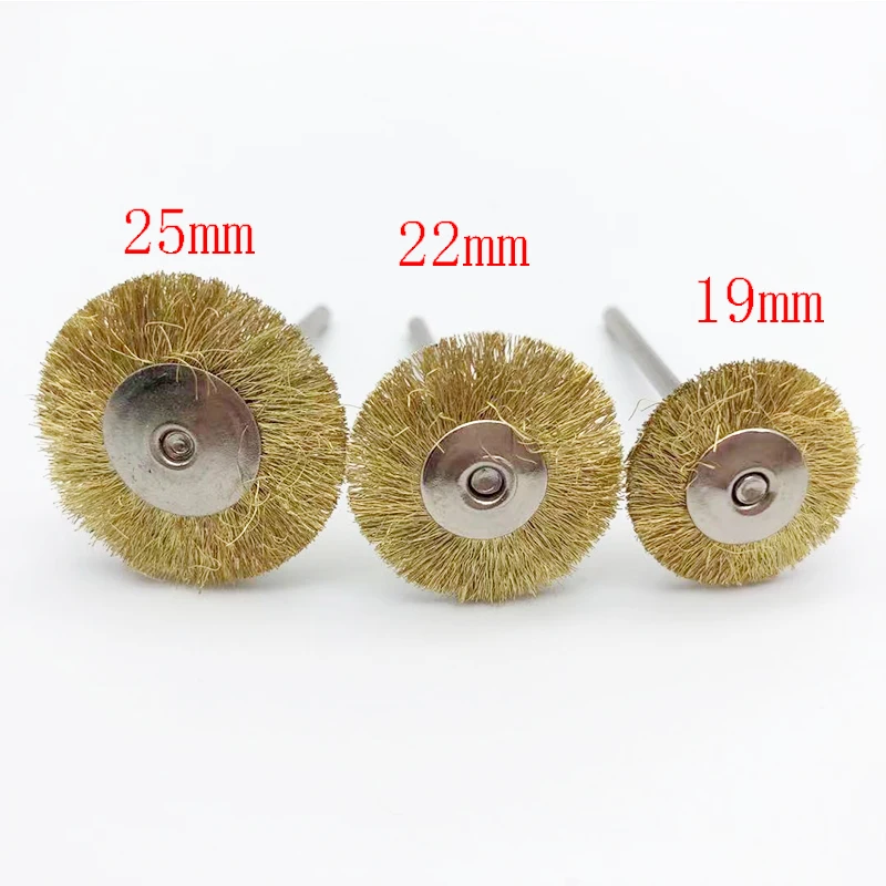 10Pcs/Bag Brass Copper Crimped Straight Dental Lab Laboratory Polishing Brush Wheel Rotary Tools Low Speed 2.35mm HP Shank Buff