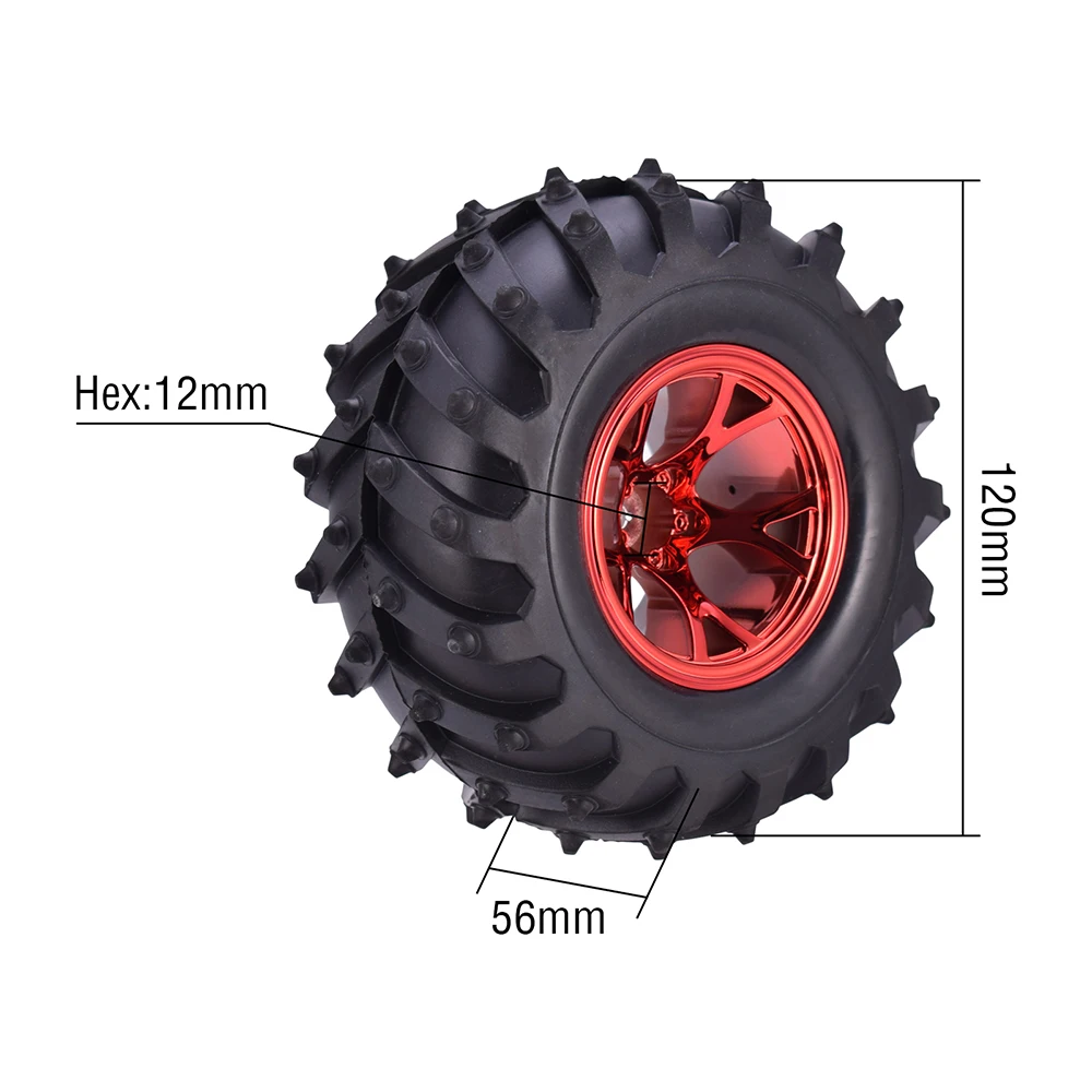 モンスタータイヤ,電動ホイール1/10mm,120mm, 125mm,バギーrc,車のクローラー,traxxas scx10バギー,4個