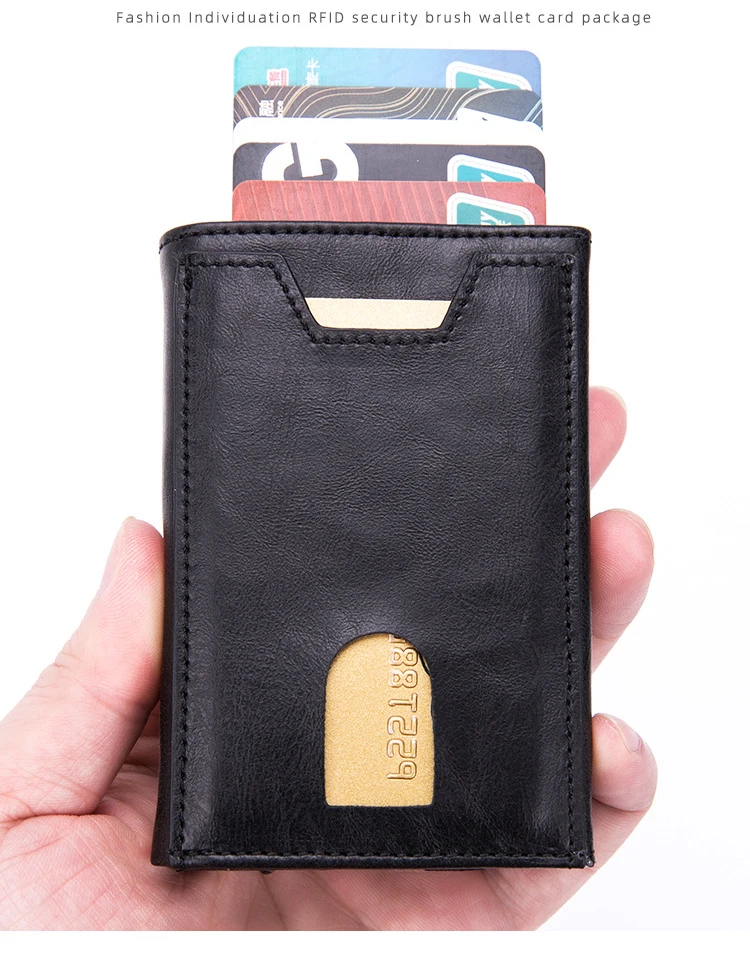Zciti PU Leather Wallet Multifunctional Men Clutch Carbon Fiber Card Holder RFID Blocking Case Metal Box Female Bag Card Holder