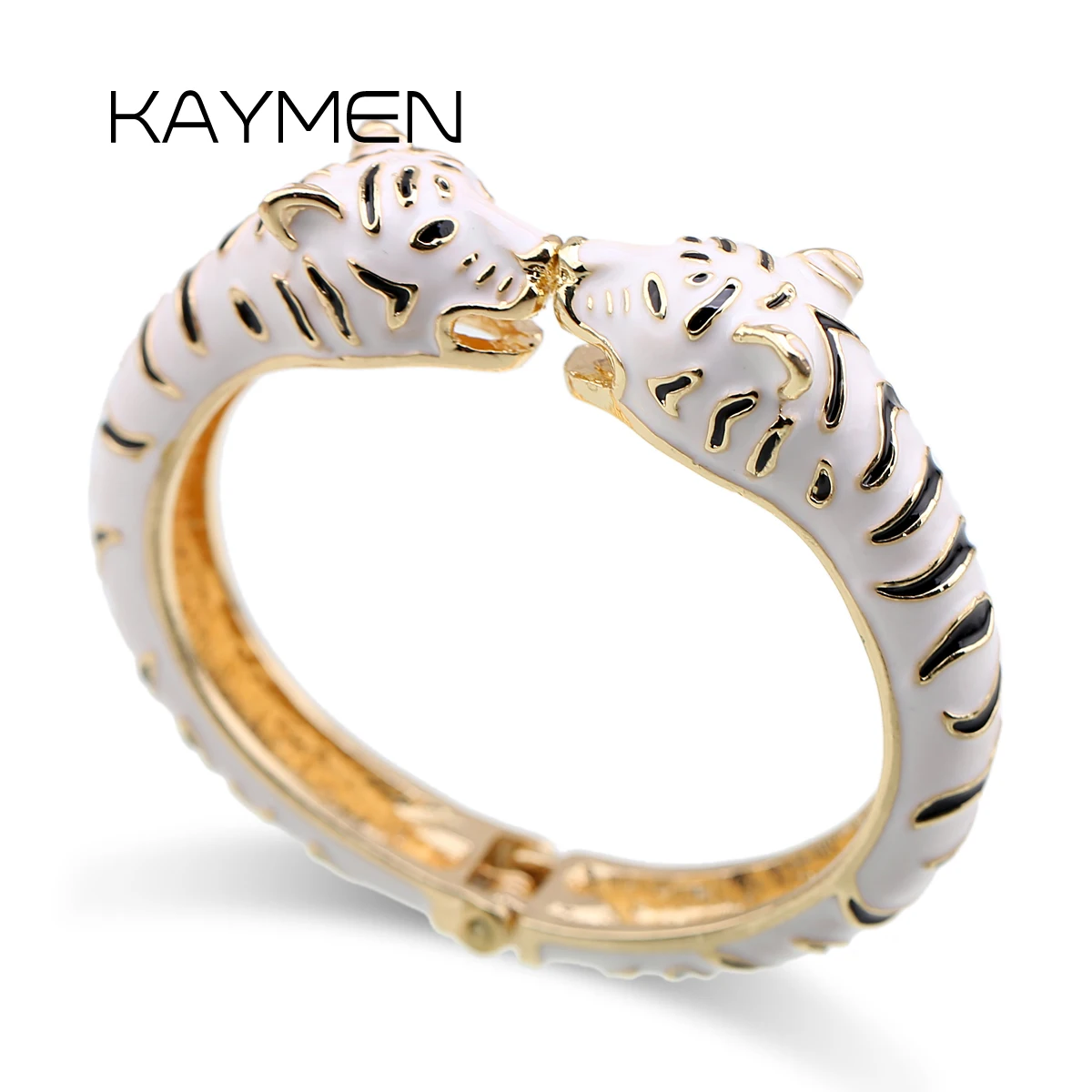 New Animal Leopard Head Cuff Bangle for Women， Gold-plating Enameled Colorful Statement Fashion Bracelet Hands Jewelry