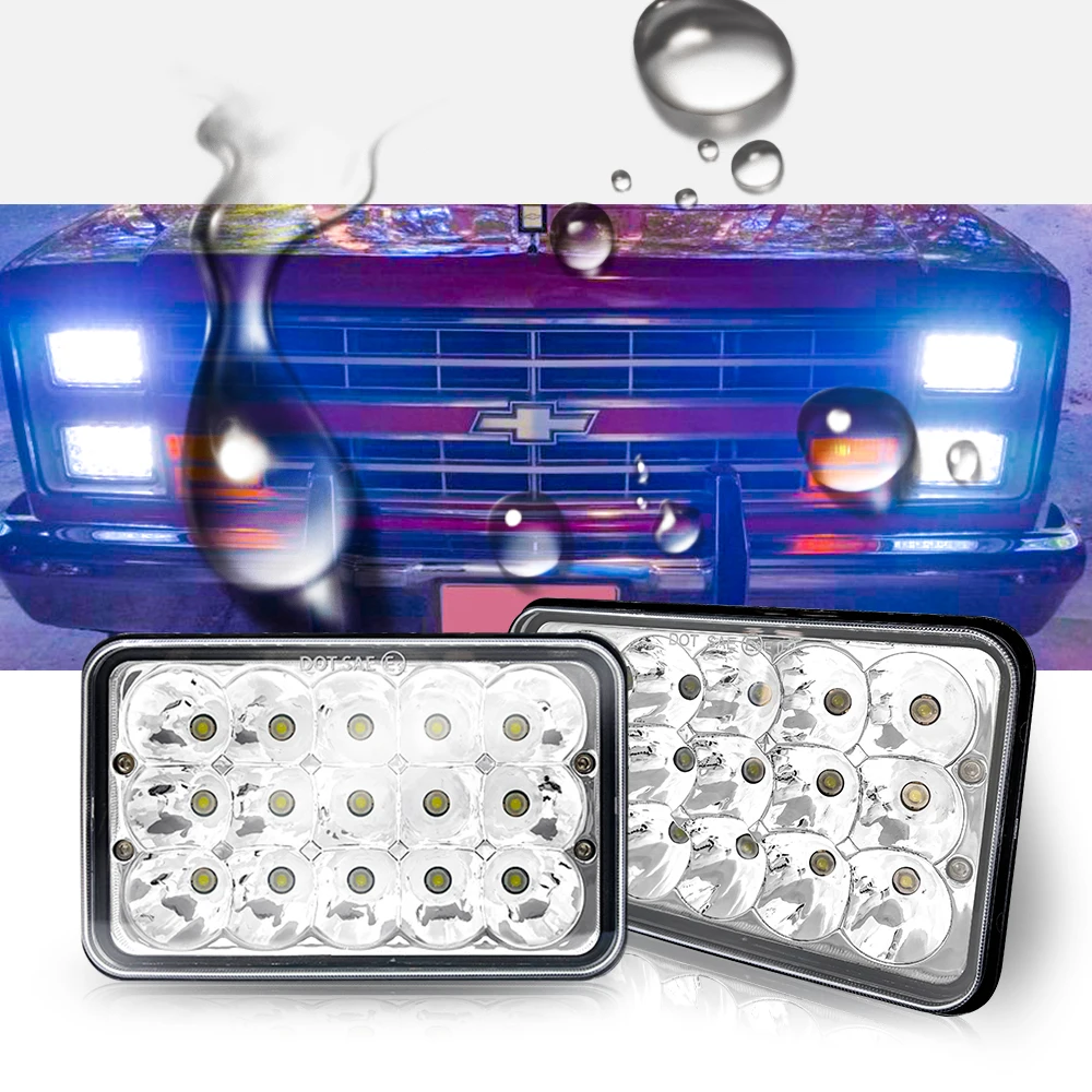 Truck Light System 4x6 inch DOT Approved HeadLamp Square 5'' 60W Led Work Hi/Lo beam Light For Ford Mustang