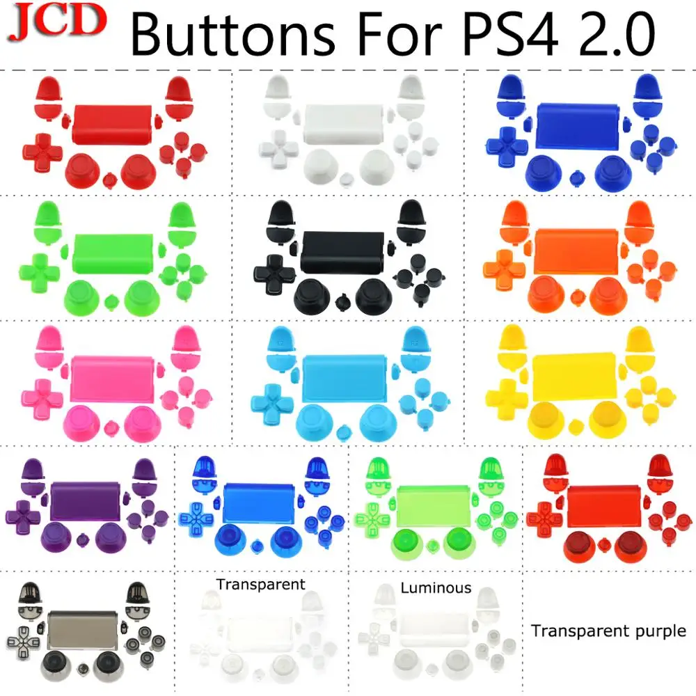 JCD New Buttons Kit for PS4 2.0 Controller Custom Replacement Parts Chrome Gloss Solid Color Luminous 2.0 version Red Full Sets