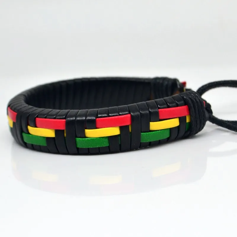 Africa Red Yellow Green Black Leather Weave Wristbands Bracelets Fashion Jewelry