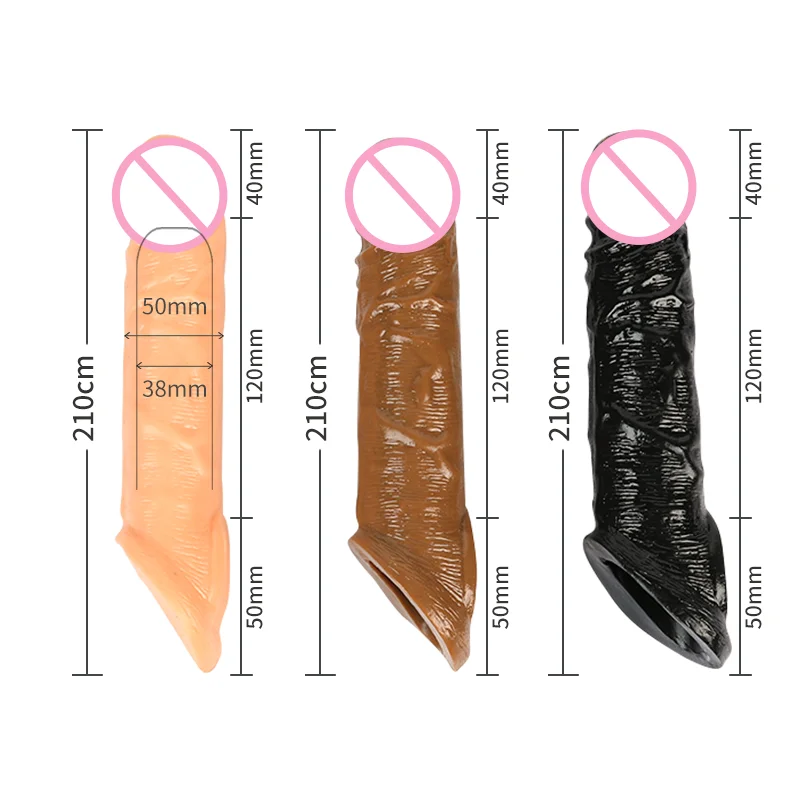 FXINBA New 14-28cm Realistic Penis Extender Sleeve Reusable Condoms Adults Sex Toys For Men Delay Ejaculation Dick Enlargement