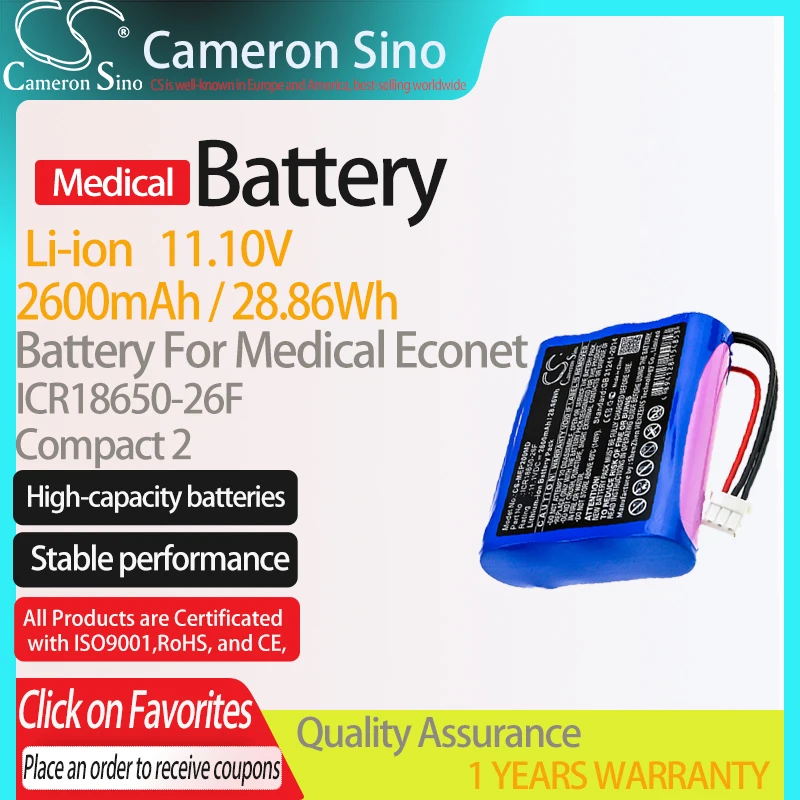 CameronSino Battery for Medical Econet Compact 2 fits Medical Econet ICR18650-26F Medical Replacement battery 2600mAh/28.86Wh