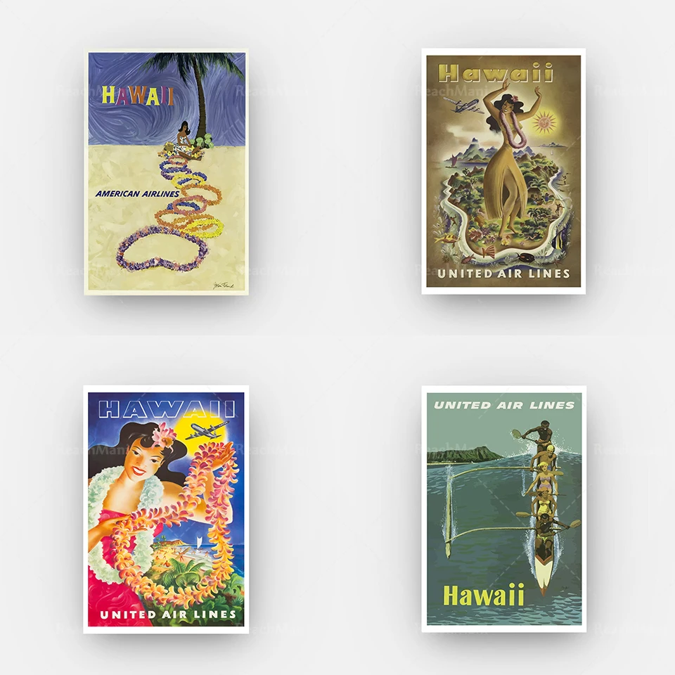 Hawaii vintage travel poster mural print on canvas-minimalism-home decor
