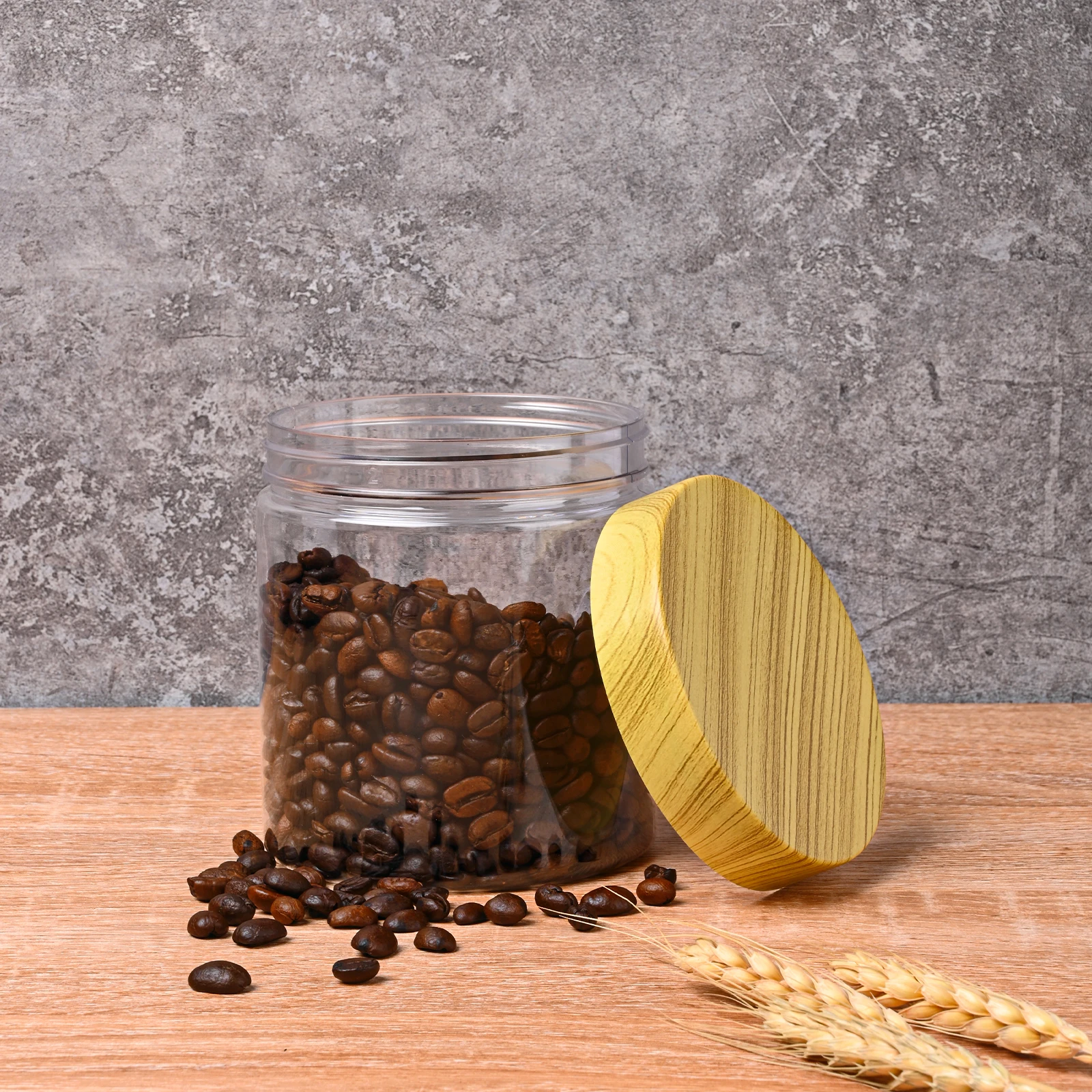 Food Transparent Plastic Bottle Body 100ml/200ml/300ml/500ml With Wooden Lid Container Kitchen Food Storage Cans Candy Jar