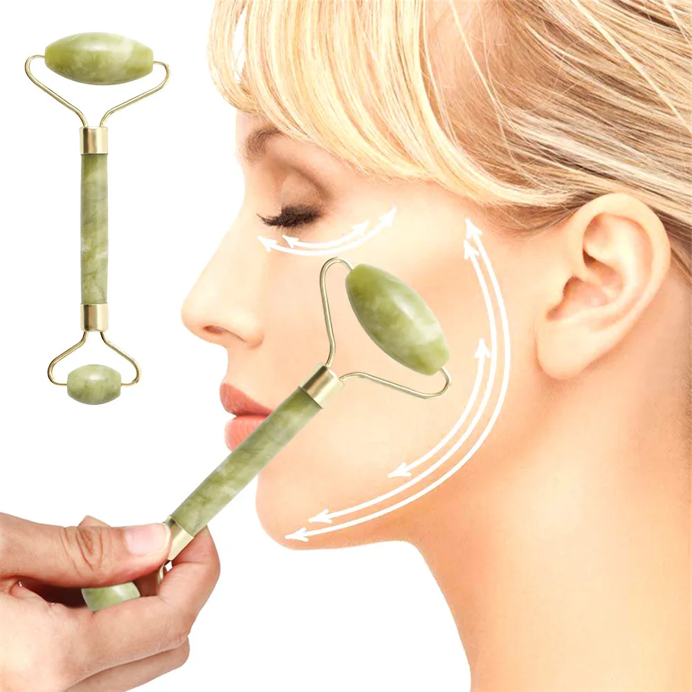 Rolo de jade massagem facial, duas cabeças, pedra de jade, face lift, mãos, corpo, relaxamento, emagrecimento, beleza, cuidados de saúde, cuidados de beleza