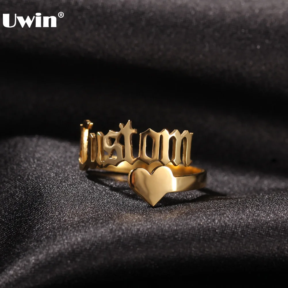 

UWIN Stainless Steel Custom Name Rings for Women DIY Letters Fashion Jewelry Gold Steel Color for Girls Customized Jewelry