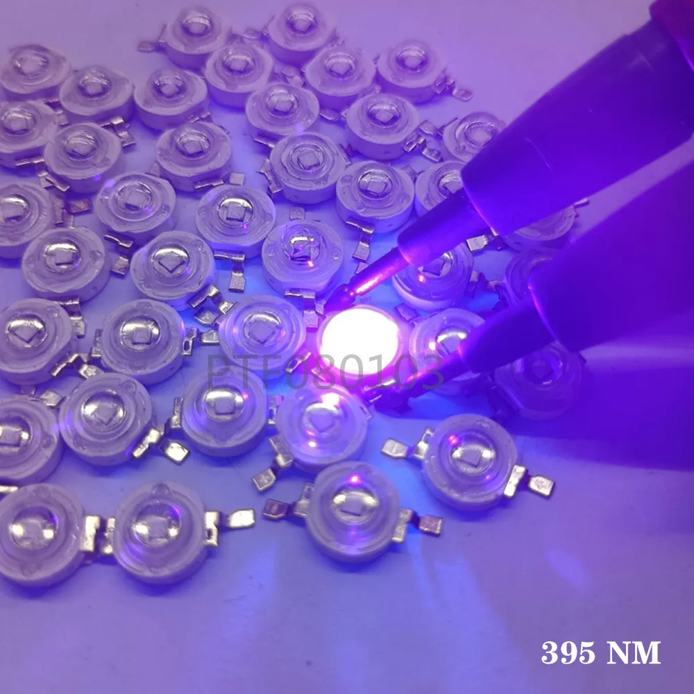 50pcs/lot 3W High Power LED UV Light Chip 395-400nm Ultra Violet Bulbs Lamp with 20mm PCB Aluminum substrate