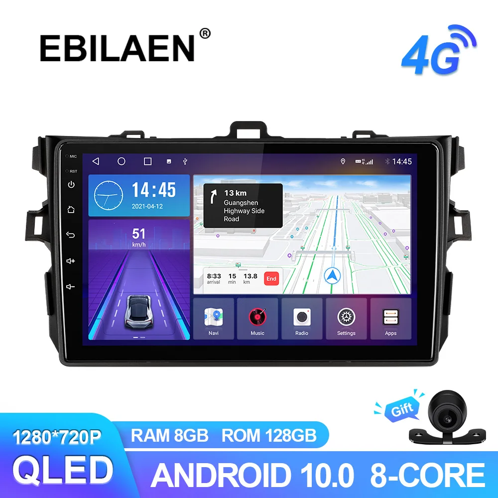 

EBILAEN Car Radio For Toyota Corolla E140 150 2007-2016 Android 10.0 Multimedia GPS Navigation Recoder QLED Wireless Carplay DSP