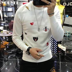 Men's Causal Christmas Pullover Embroidery Printed Knitted Jumper Trend Sweaters Slim Fit High-Quality Winter New Male Clothes