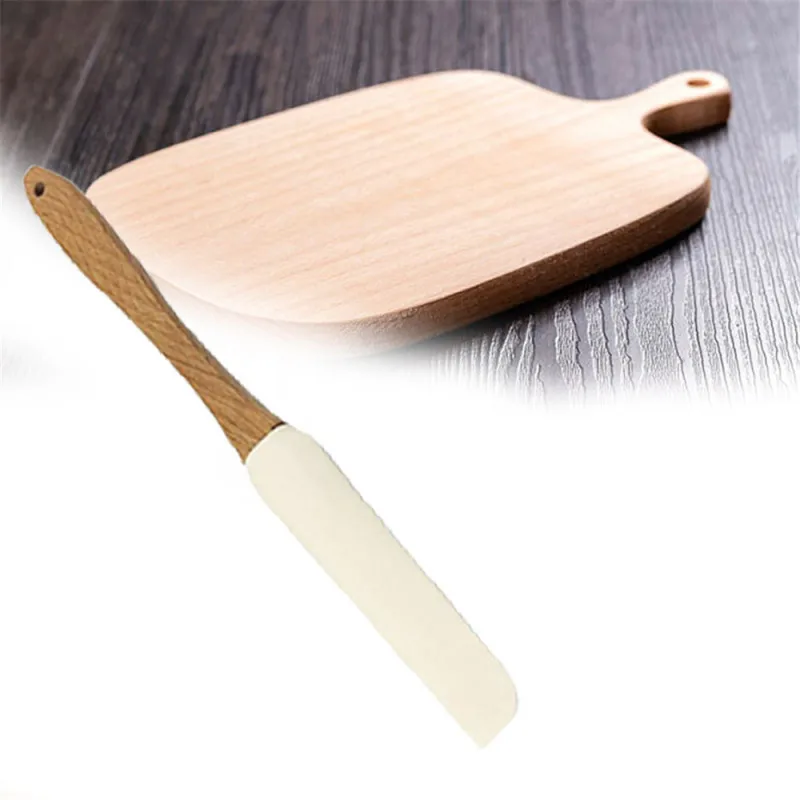 Scraper Durable Wood Handle Utensil Spatula Cream Butter Removable Silicone
