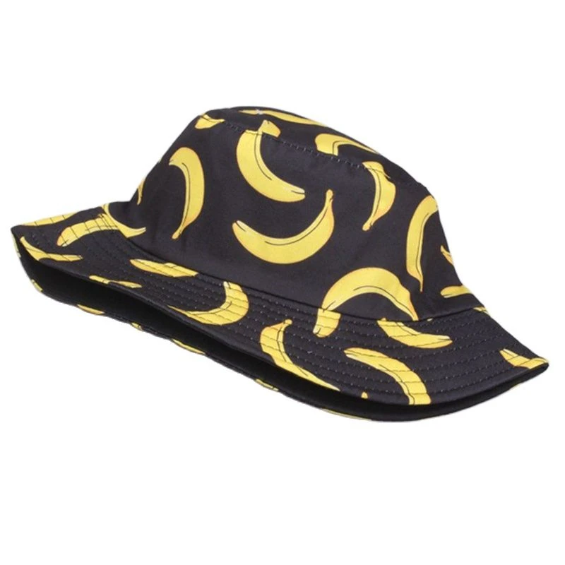 Outdoor Summer Autumn Banana Printed Cotton Polyester Lightweight Bucket Hat Unisex Sunshade Decoration Panama Fisherman Cap 110