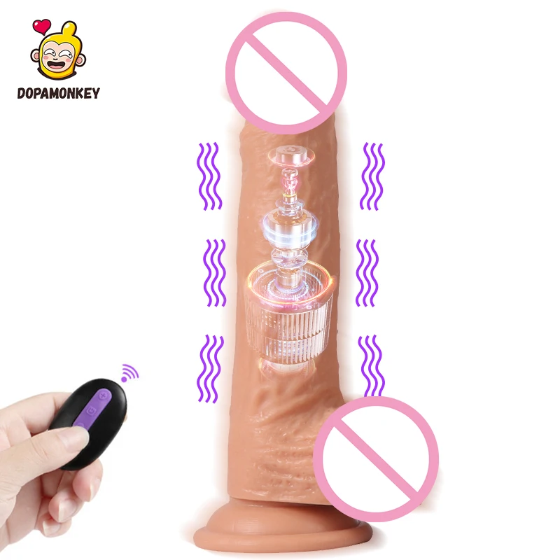 DopaMonkey Vibrator Dildo Remote Control Penis Suction Cup Realistic Dildo Sex Toy For Woman Super Huge Big Vibrator Swing Penis