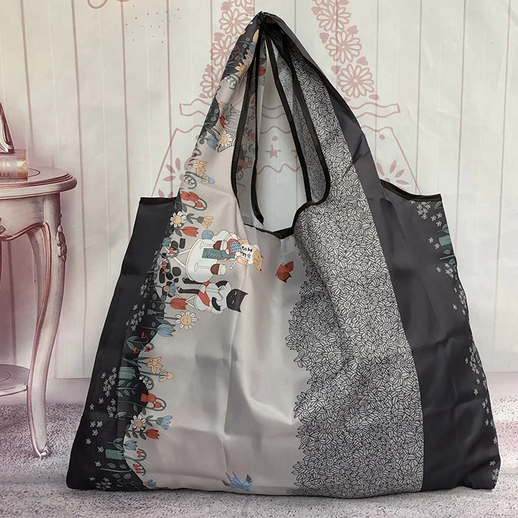 Fashionable foldable shopping bag waterproof one-shoulder portable thickening portable grocery bag green supermarket storage bag