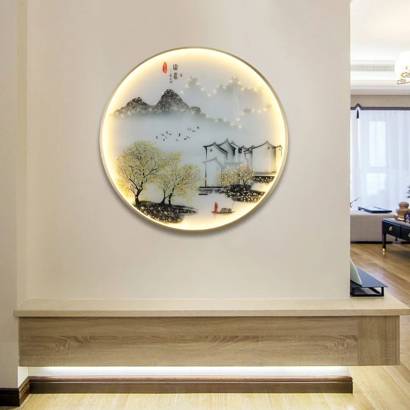 Hongcui Wall Lights Modern Landscape Painting LED Sconces Round Lamp Creative For Home Bedside