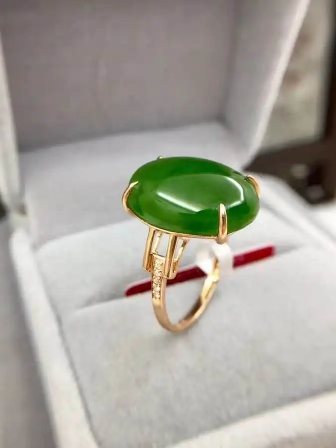 Real 18K  Gold Ring Natural And Real Jade Ring Stone Rings