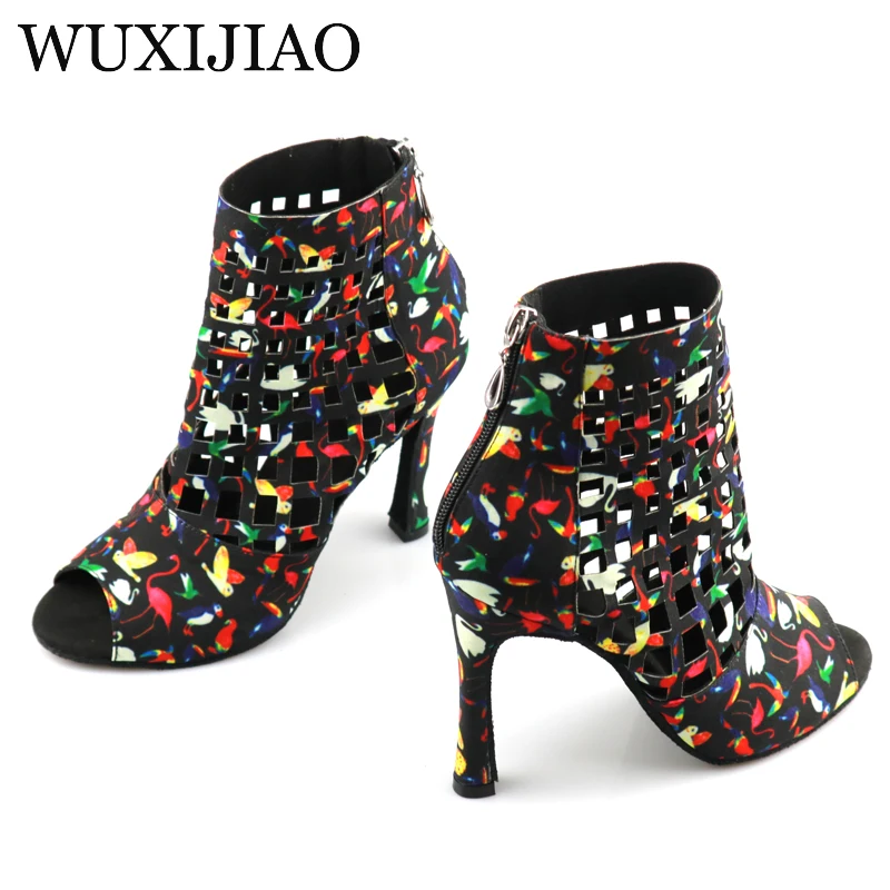 WUXIJIAO Laser Mesh Tricolor Latin Dance Shoes Ladies Salas Ballroom Dance Shoes Waltz High Heels