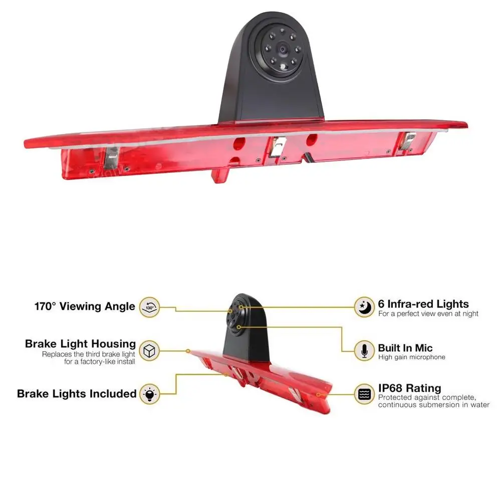 HD 720p 3rd Replacement brake light camera E9 Camera for FORD Transit F150/F250/F350 Transit Jumbo 2014-2019, Rear View Camera