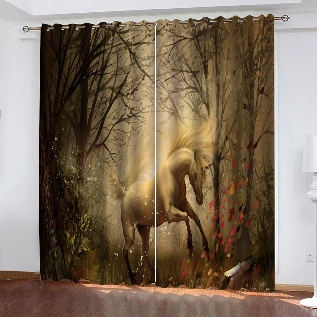 

Customized size Blackout curtain Cartoon fairy forest animal horse 3d Curtains Blackout for Living Room Kids Bedroom Fabric