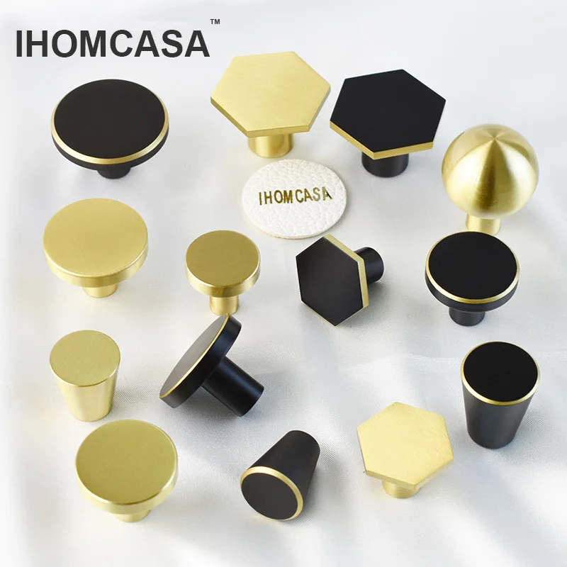 IHOMCASA Round Brass Gold Furniture Handles For Drawers Bathroom Kitchen Storage Cabinet Pulls Wardrobe Shoe Cupboard Door Knob