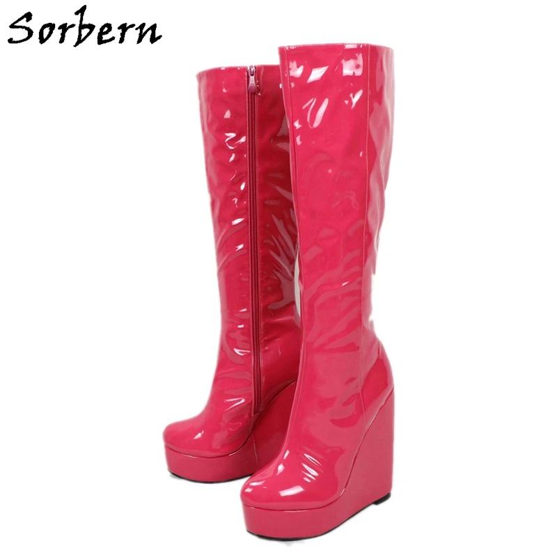 

Sorbern Patent Knee High Boots For Women Wedges Platform High Heel Plush Linning Custom Wide or Slim Fit Boots Winter Style