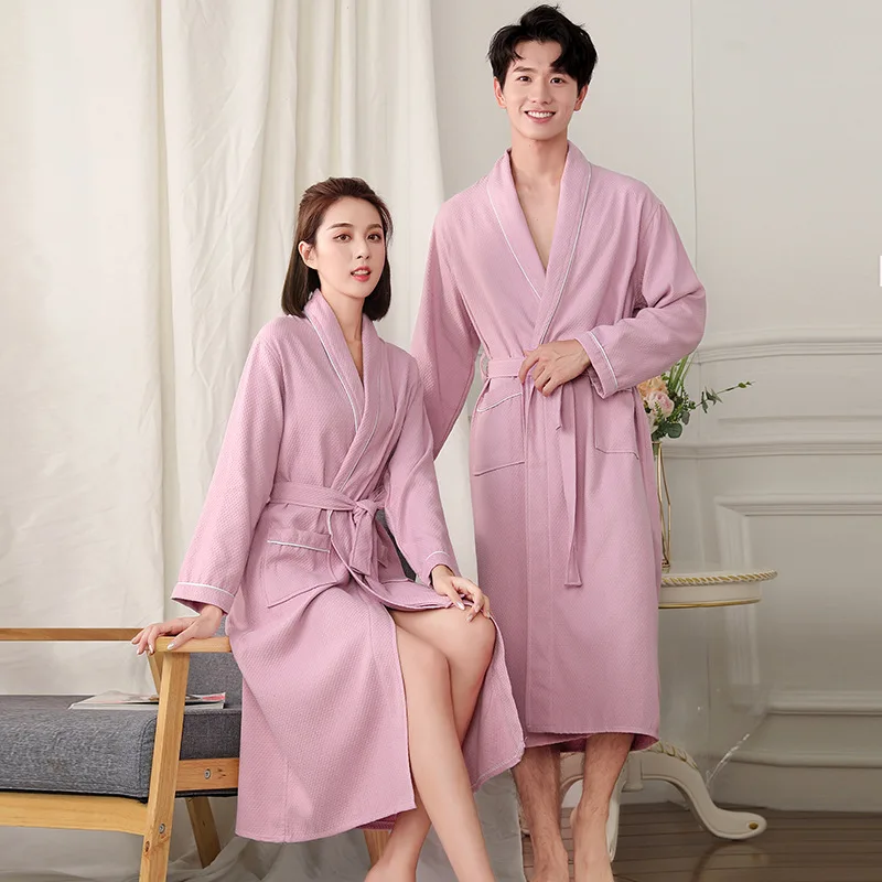 Unisex Summer Terry Robe Women Pure Cotton Bathrobe Lovers Robes Men Bathrobe Solid Towel Long Robe Sleepwear Size XXL