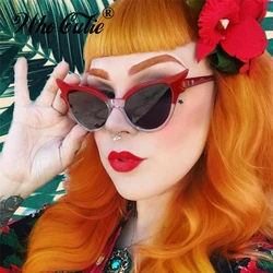 WHO CUTIE Brand 2025 Vintage 90s Unique Cat Eye Sunglasses Women Sexy Red Frame Retro Black Cateye Sun Glasses Shades Gift OM594
