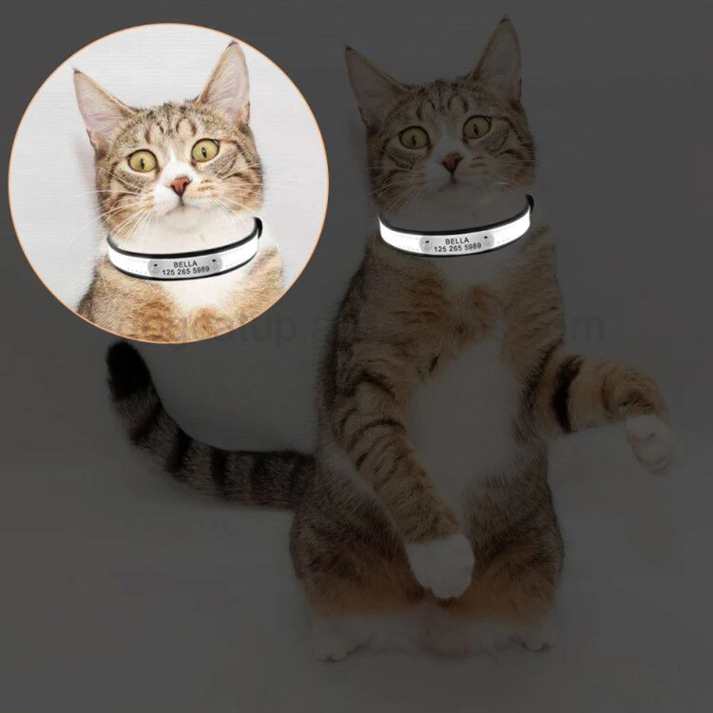 Reflective Pet Collar Engraving Cat ID Tag Quick Release Cats Collars Customized Necklace For Pets Dog Laser Engrave Dog Necklet