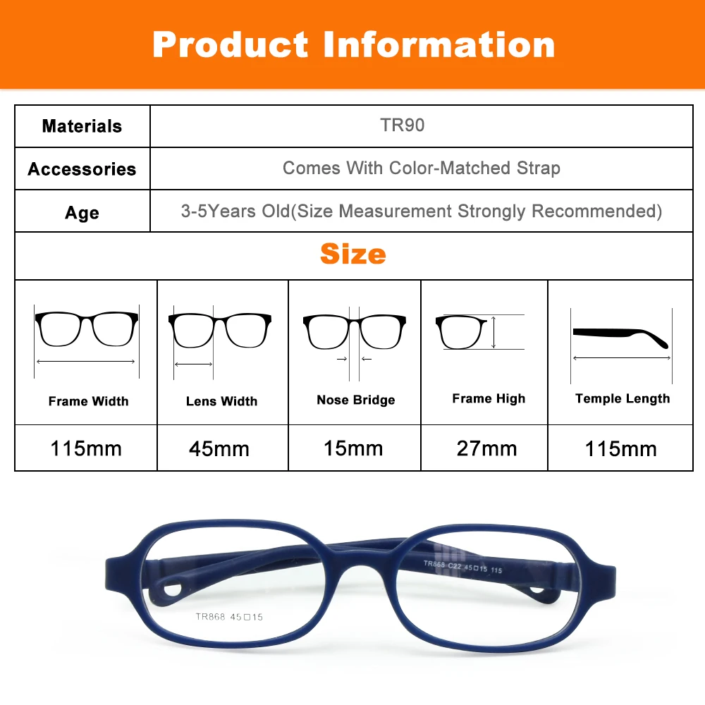 Померить очки по фото Children Optical Glasses Frame Size 45/15 with Strap, No Screw One-piece Kid's F