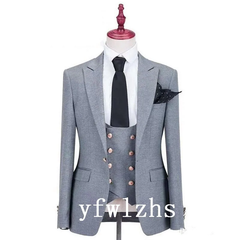 New Arrival One Button Groomsmen Peak Lapel Groom Tuxedos Men Suits Wedding/Prom Best Man Blazer ( Jacket+Pants+Vest+Tie) B285