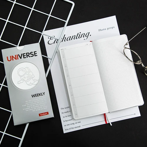Kinbor Universe 주간 계획 노트 작은 간단한 일정 책 휴대용 하드 표면 책 패턴 손 계정 효율