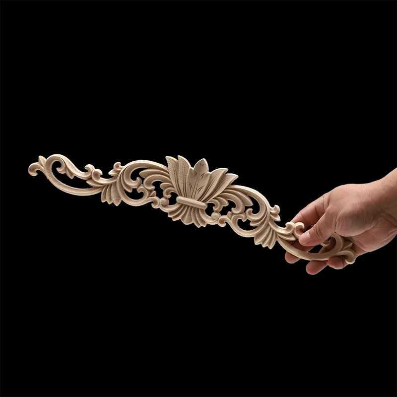 Exquisite Vintage Customized Wood Applique Onlay Wood Craft Onlay Floral Long Wooden Accessories Decoration Decal Corner Window