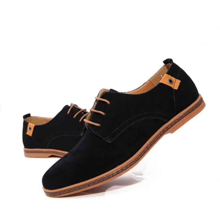 Suede Men Leather Shoes Solid Lace-up Big Size 38-48 Casual Shoes Men's Flats Comfortable Dress Shoes Male Soft Footwear image 3