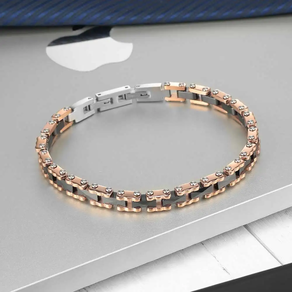 Rose Gold Plated Stainless Steel Wrist Chain Men Charm Bracelet Ceramic and Metal Jewelry Accessories for Women