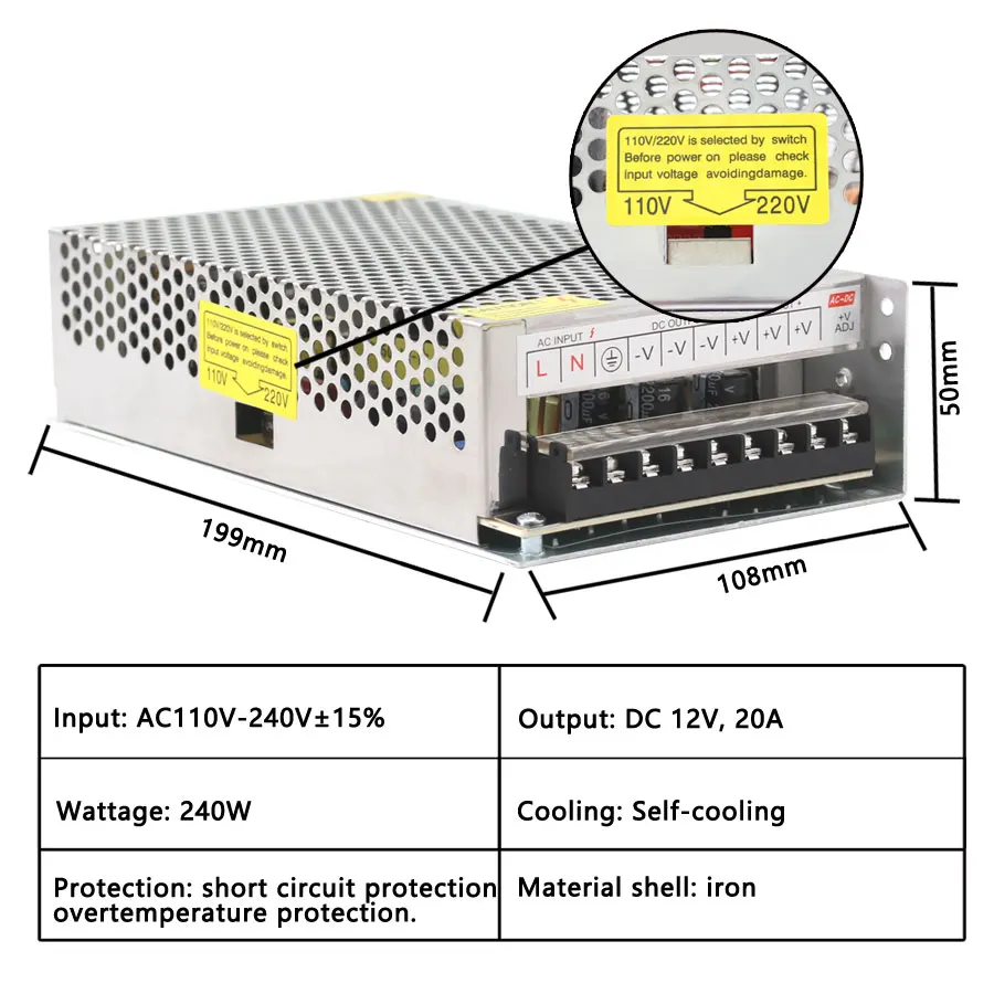 AC DC 5V 12V Power Supply 24V 36V 48V 3A 5A 10A SMPS 220V To 12V 5V 24V Source Power Supply 3V 9V 15V 18 Fonte 500W