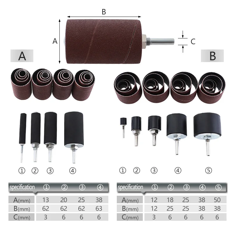 #80 #120 Sanding Drum Set 20pcs/25pcs Sanding Mandrels 5 Sizes Sandpaper Belt for Engraving Polishing Rotary Tool with Case