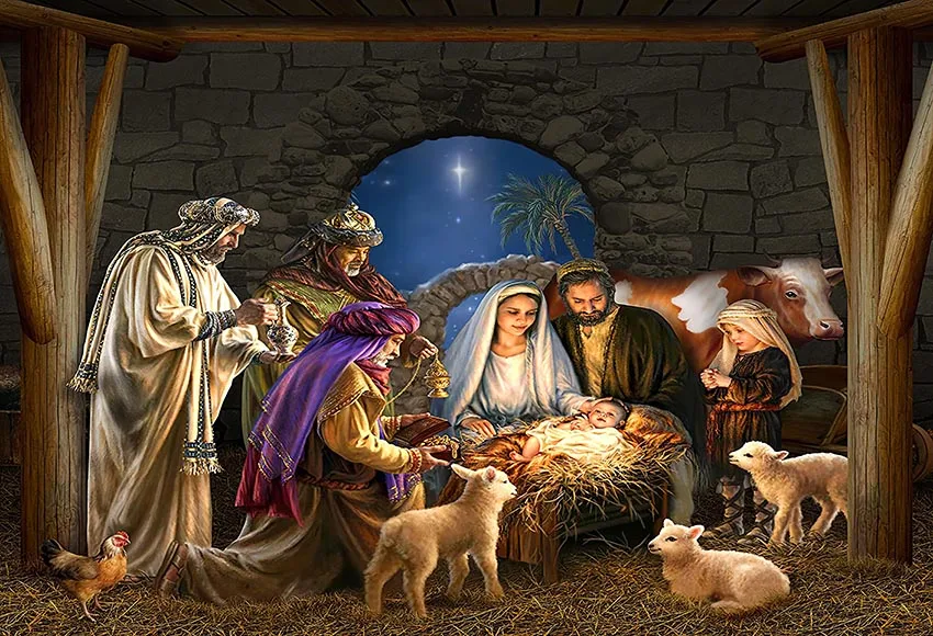 Mehofond Christian Jesus Birth Scene Backdrop Christmas Nativity Party Sheep Vinyl Photography Background Photo Studio Photocall