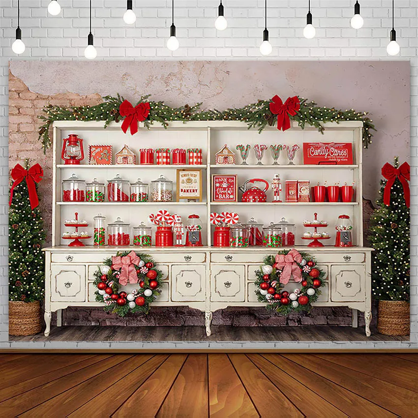 Avezano Photography Backdground Christmas Weath Trees Kitchen Brick Wall Family Holiday Decor Backdrop Photo Studio Photozone