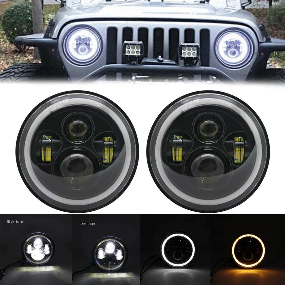 for Nissan Patrol Y60 Hummer H1&H2 Lada 4X4 7inch LED Headlight DRL For Jeep Wrangler TJ JK LJ CJ 7inch for Land Rover Defender