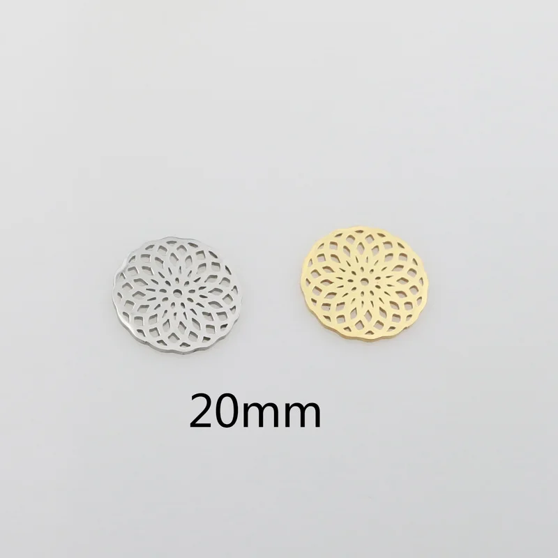 Aiovlo 5pcs/lot Stainless Steel Yoga Lotus Chakra Charm Gold  Round Tag Hollow Lotus Flower Pendant Bracelet & Necklace Craft