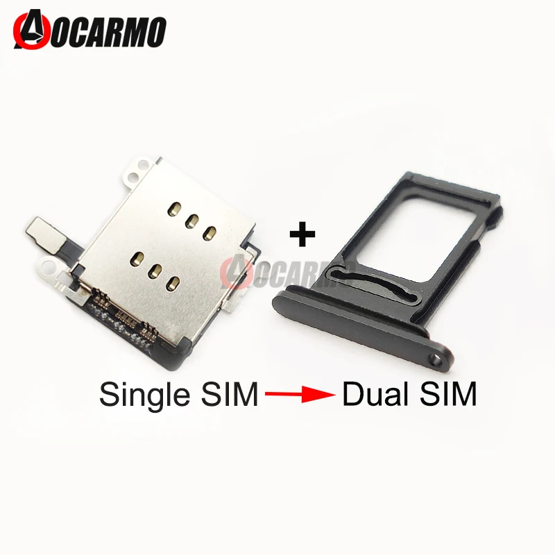 

Aocarmo 1Set For iPhone XR Dual SIM Card Reader Flex Cable + sim Card tray Holder Slot Adapter Repair Part