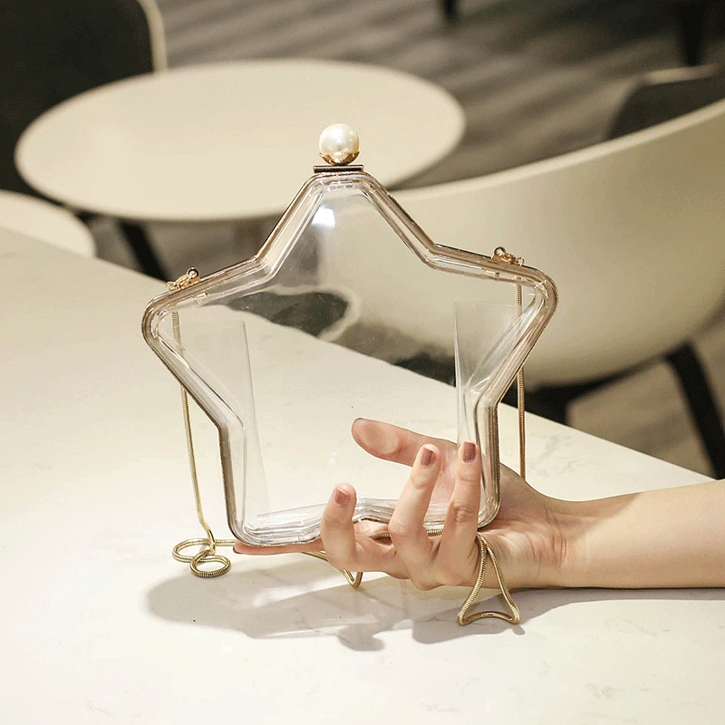 

Fashion Star Shape Transparent Women Shoulder Bags Designer Metal Handbags Luxury Chains Crossbody Bag Clear PVC Small Purses