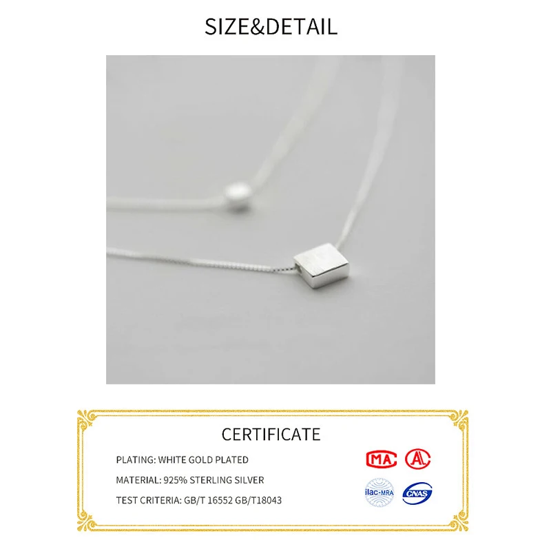 Zilverkleurige ketting Dubbellaags vierkante doos Eenvoudige ketting voor dames choker