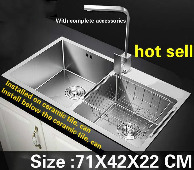 

Tangwu High-grade kitchen sink food-grade smooth surface 304 stainless steel 4 mm thick manual double groove 71X42X22 CM