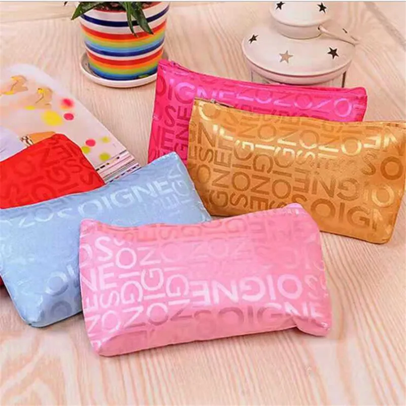 Bolsa de cosméticos con estampado de letras para mujer, bolsa de cosméticos de viaje, bolsa de aseo para lavado, moda Simple