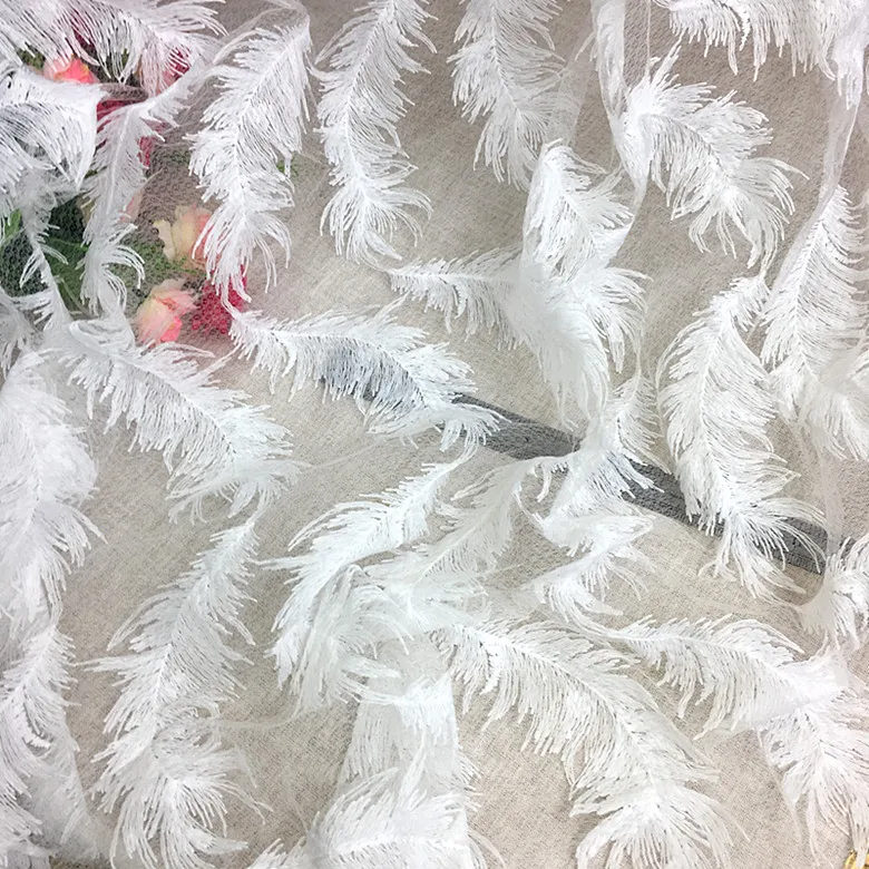 New Atmospheric Feather Embroidered Lace Fabric Wedding Dress Decorative Lace Fabric